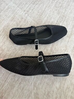 GAP Black Mesh Mary Jane Flats with Buckle Strap